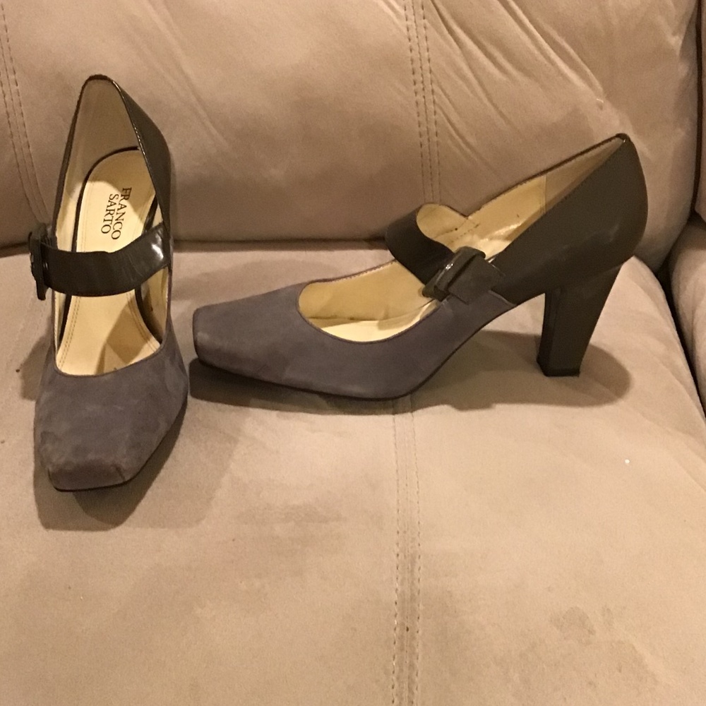Franco Sarto MaryJane  Grey Seude/Leather Heel Pumps Size 9 1/2